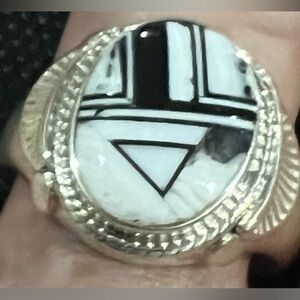 Men’s Tribal Navajo Sterling Silver White Buffalo Ring
